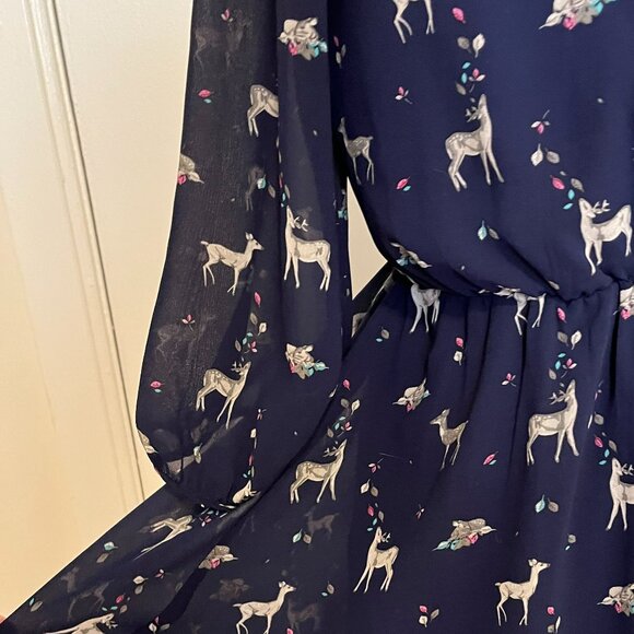 Poem by Oliver Bonas Navy Deer Print Chiffon Dress | Size US 6 / UK 10 - Picture 3 of 7